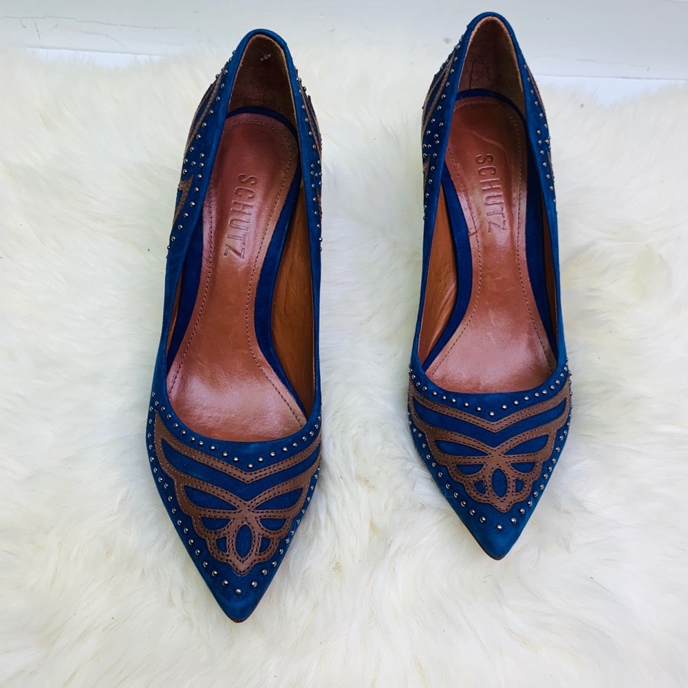 Schutz Suede Leather Embossed Pumps